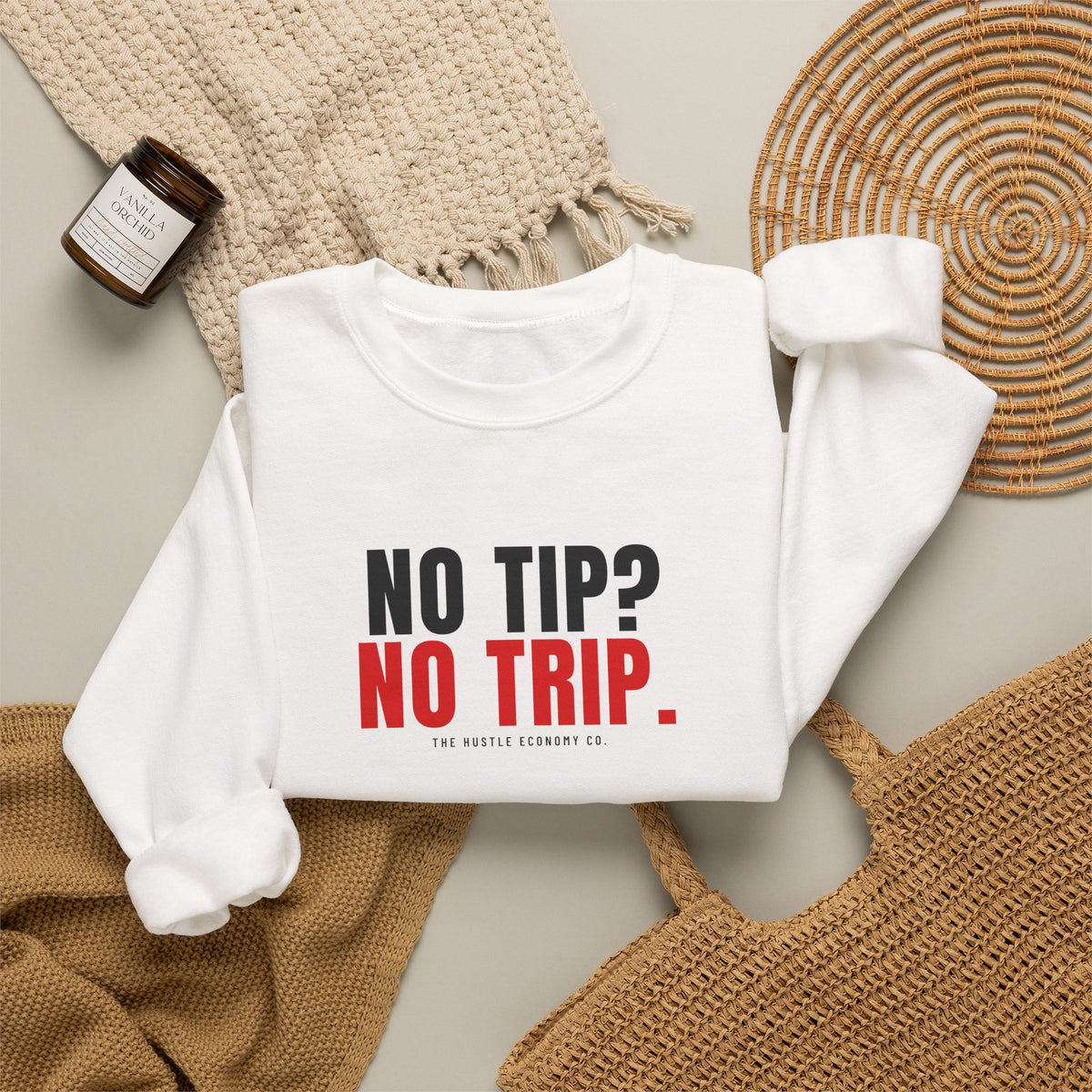 No Tip? No Trip. Crewneck (White) | Funny Delivery Driver Sweatshirt