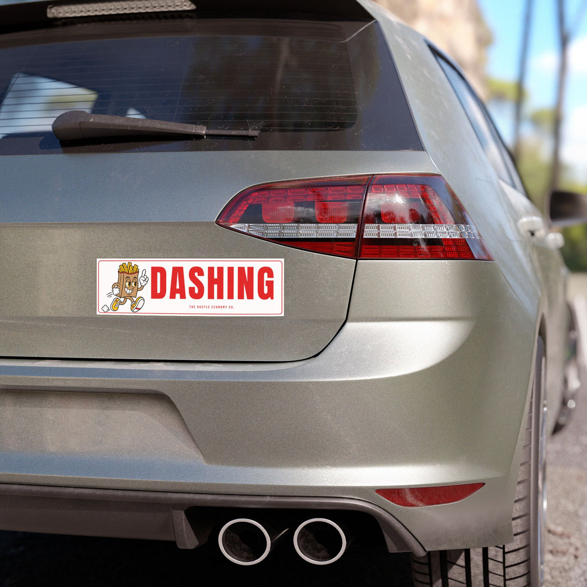 Dashing Car Magnet (White) | Running Fry Man Food Delivery Bumper Magnet