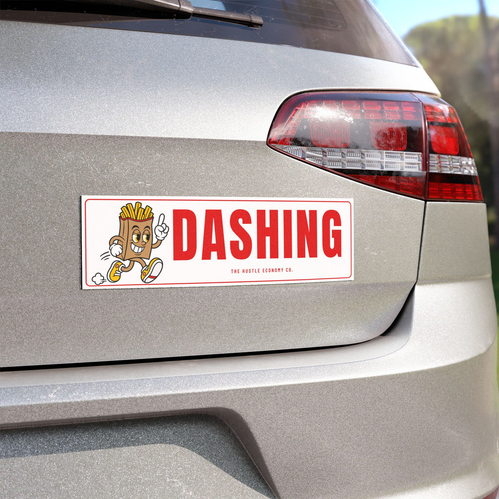 Dashing Car Magnet (White) | Running Fry Man Food Delivery Bumper Magnet
